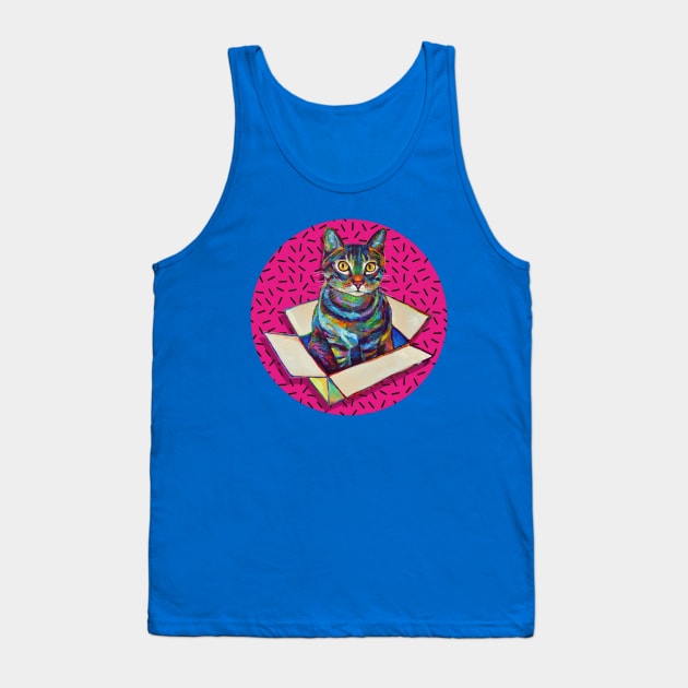 Hot Pink 80s' Psychedelic Party Cat Tank Top by RobertPhelpsArt